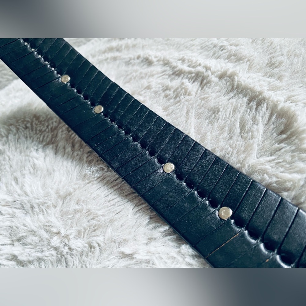 Woven Black Leather Belt with Large Silver Concho Accents Shnazi Buckle & Tip - Picture 10 of 14